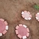 ミニレンガと固まる土で踏み石をDIY